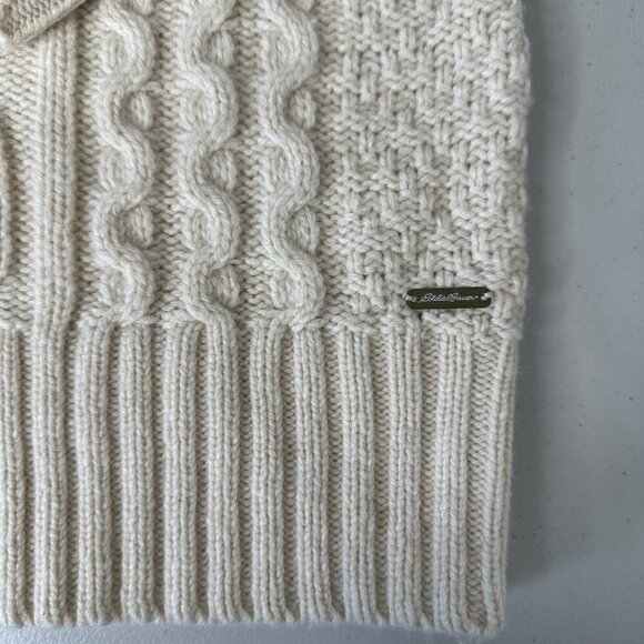 Eddie Bauer Cable Knit Turtleneck Sweater Lambs Wool Fisherman Medium - Picture 2 of 7